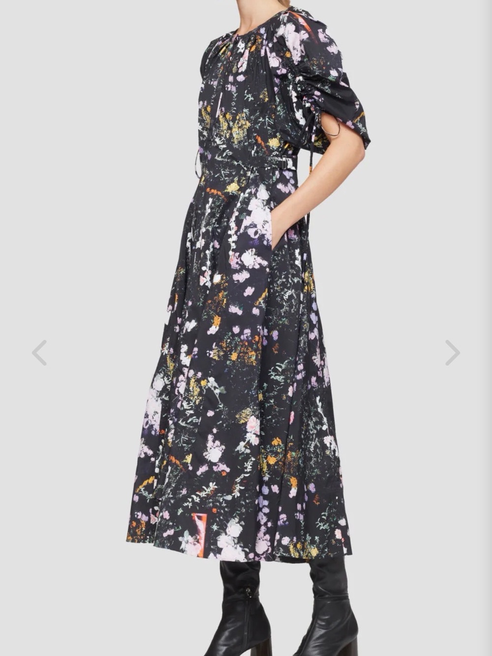 3.1 Phillip Lim Black Floral Pleated Dress with Pink & Green Accents - Picture 8 of 11